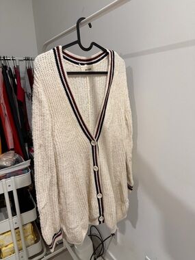 Snidel Cream Button-Front V-Neck Cardigan with Contrast Trim